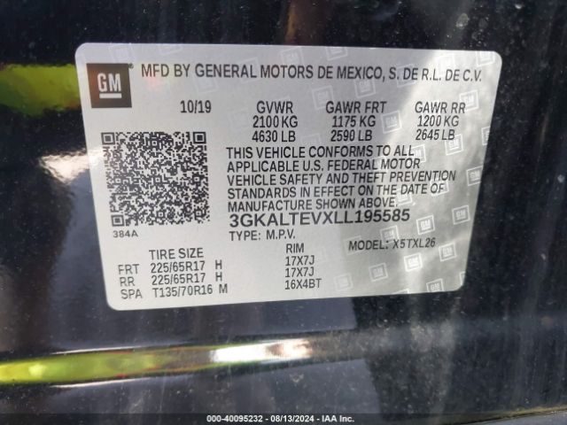 3GKALTEVXLL195585 GMC Terrain Awd Sle
