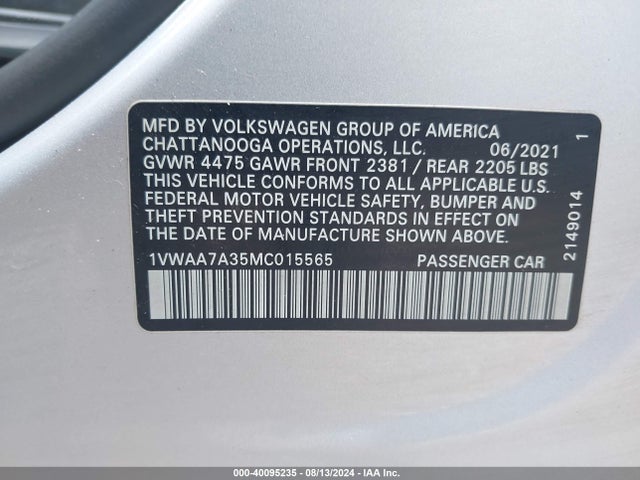 1VWAA7A35MC015565 Volkswagen Passat 2.0t S