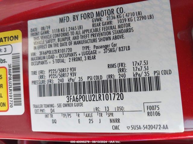 Ford Fusion Hybrid Se 2020 3FA6P0LU2LR101720 Image 9