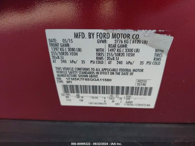 Ford Explorer Limited 2016 1FM5K7F85GGA11580 Image 9