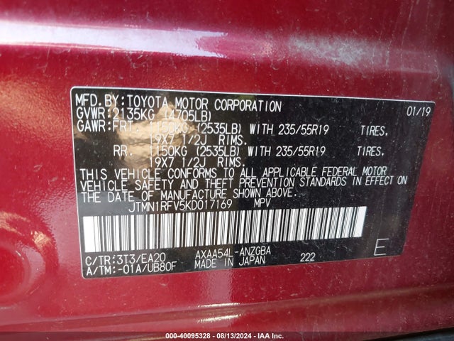 Toyota Rav4 Limited 2019 JTMN1RFV5KD017169 Image 9