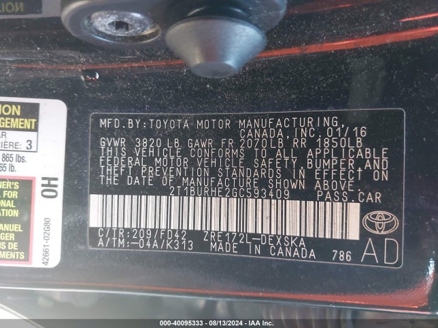 Toyota Corolla S Plus 2016 2T1BURHE2GC593409 Image 9