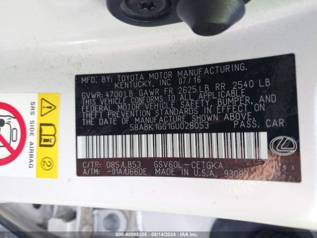 58ABK1GG1GU028053 Lexus ES 350