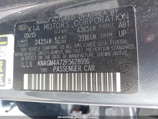 KIA Optima Lx 2015 KNAGM4A72F5628916 Image 9