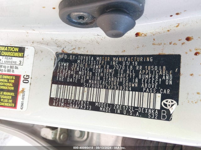 Toyota COROLLA LE 2019 5YFBURHE7KP938264 Image 9