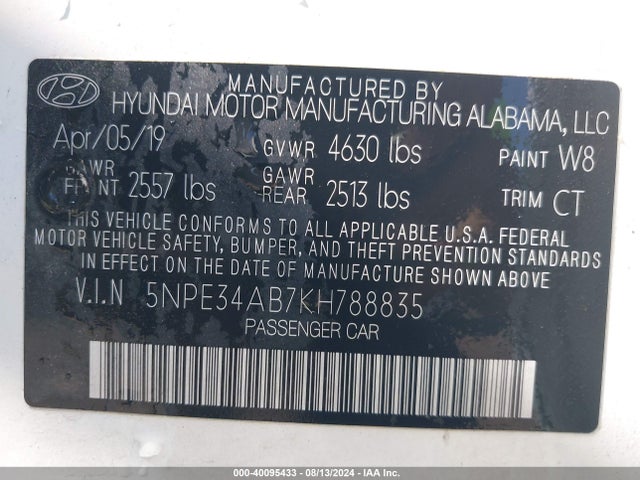 Hyundai Sonata Limited 2.0t 2019 5NPE34AB7KH788835 Image 9