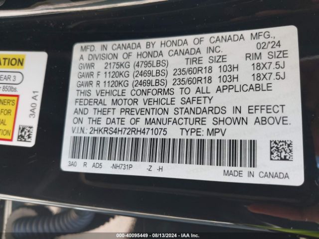 2HKRS4H72RH471075 Honda Cr-v Ex-l Awd