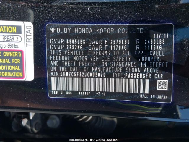 JHMZC5F32JC002070 Honda Clarity Plug-in Hybrid Touring