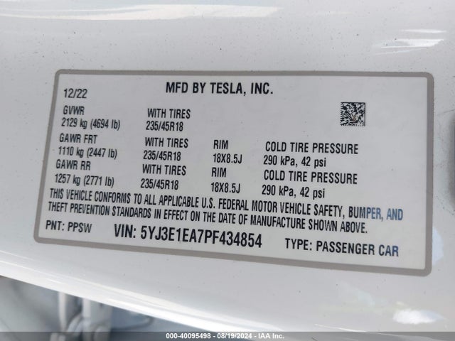 2023 TESLA MODEL 3 5YJ3E1EA7PF434854 Photo 8