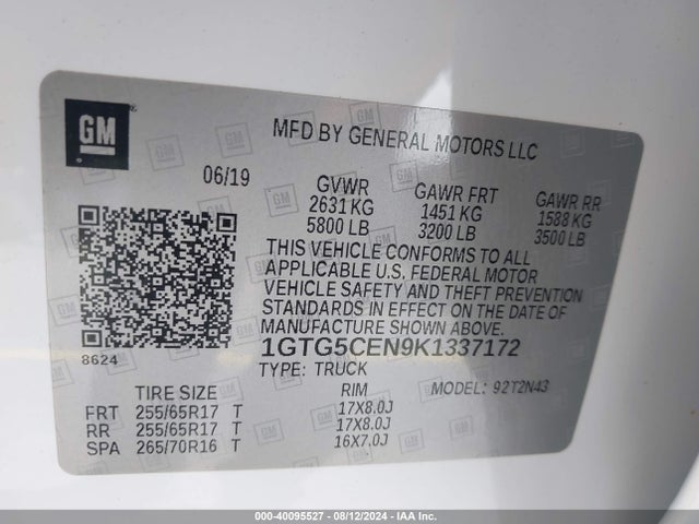 1GTG5CEN9K1337172 GMC CANYON SLE