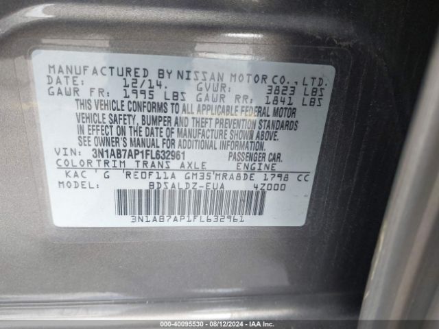 3N1AB7AP1FL632961 Nissan Sentra Fe+ S/s/sl/sr/sv