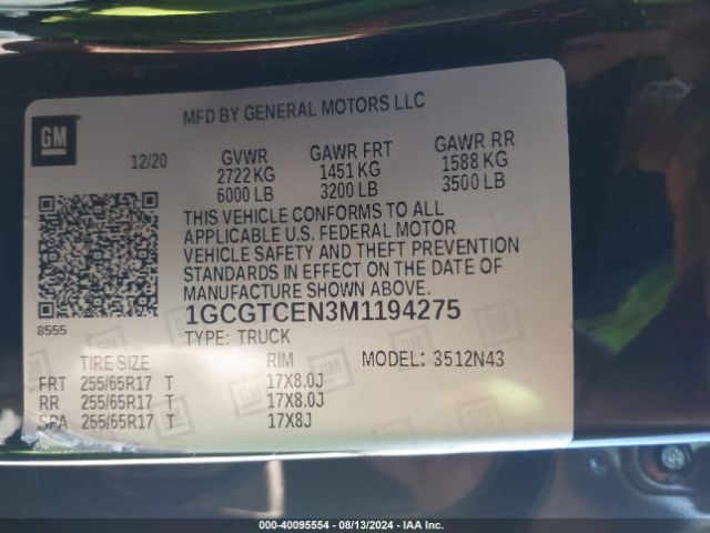 1GCGTCEN3M1194275 Chevrolet Colorado 4wd  Short Box Lt