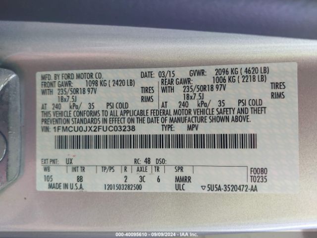1FMCU0JX2FUC03238 Ford Escape Titanium