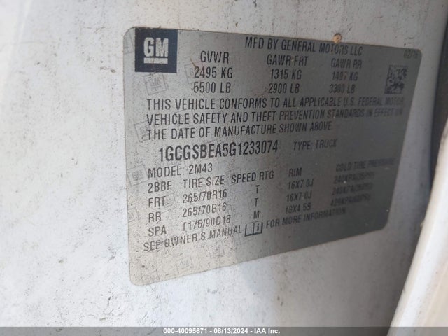 1GCGSBEA5G1233074 Chevrolet Colorado Wt
