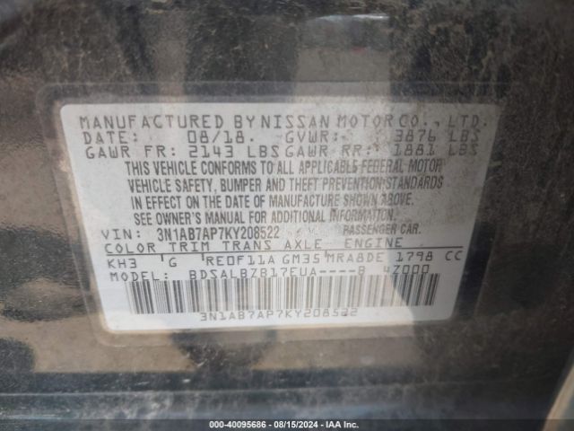 3N1AB7AP7KY208522 Nissan SENTRA S