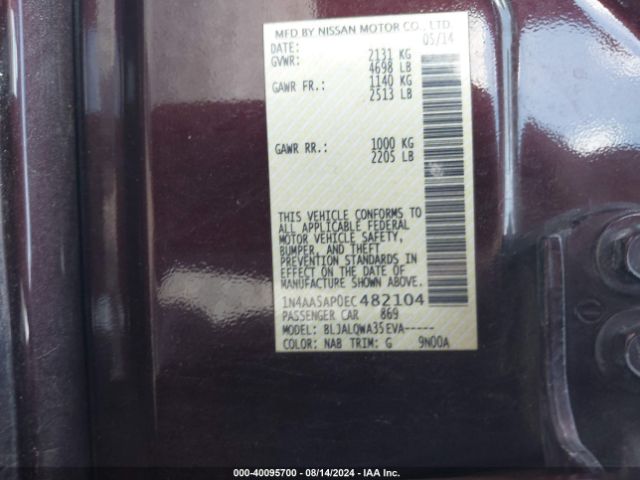 1N4AA5AP0EC482104 Nissan Maxima 3.5 S/3.5 Sv