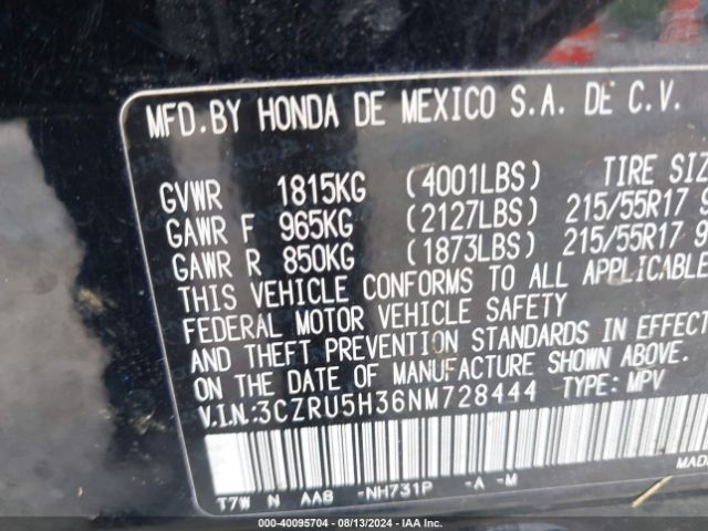 3CZRU5H36NM728444 Honda Hr-v 2wd Lx