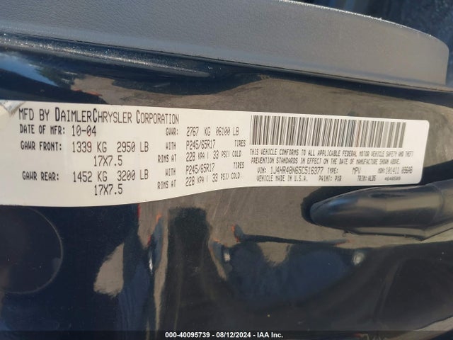 Aukcja sprzedaży 2005 Jeep Grand Cherokee Laredo, vin: 1J4HR48N65C516377, numer aukcji: 40095739