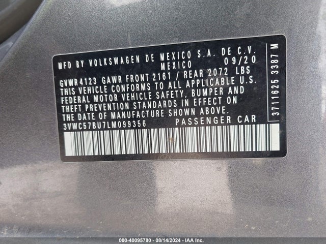 3VWC57BU7LM099356 Volkswagen Jetta 1.4t R-line/1.4t S/1.4t Se