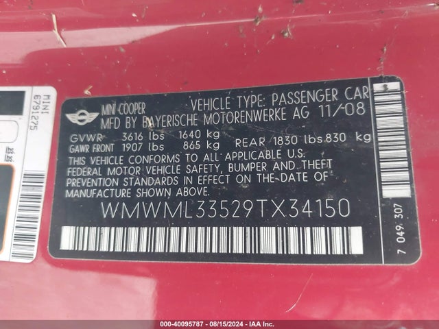 2009 MINI COOPER CLUBMAN WMWML33529TX34150 Photo 8