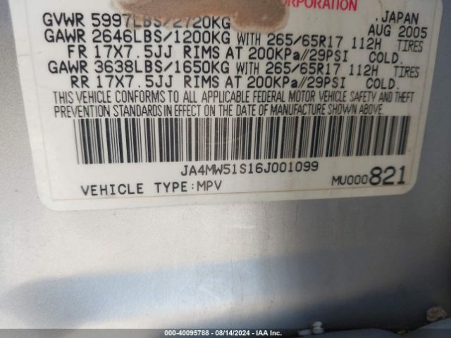 2006 MITSUBISHI MONTERO JA4MW51S16J001099 Photo 8