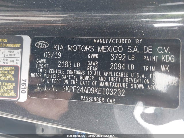 KIA Forte Lxs 2019 3KPF24AD9KE103232 Image 9
