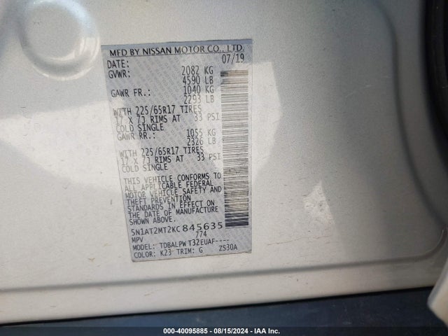 Nissan ROGUE S 2019 5N1AT2MT2KC845635 Image 9