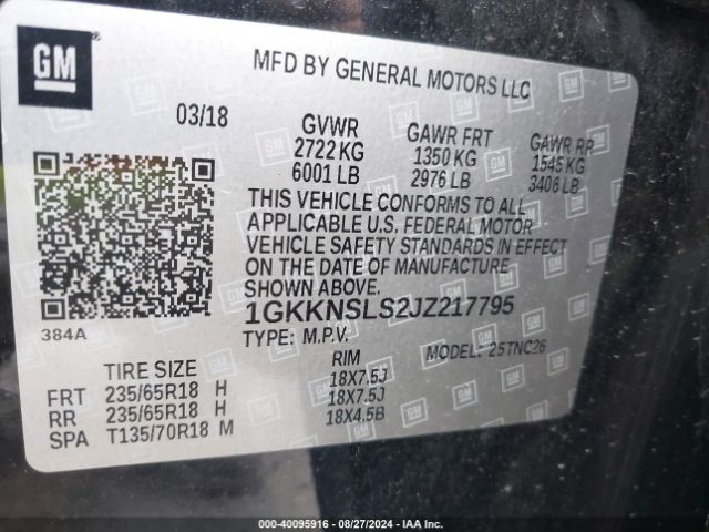 1GKKNSLS2JZ217795 GMC ACADIA SLE