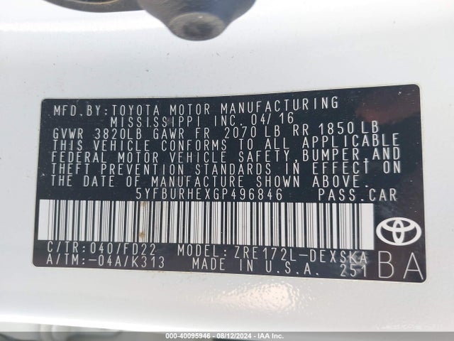 Toyota Corolla S Plus 2016 5YFBURHEXGP496846 Image 9