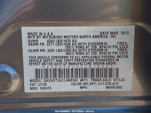 2013 MITSUBISHI OUTLANDER SPORT 4A4AR5AU9DE016983 Photo 8