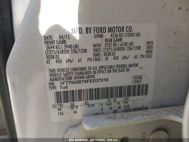 Ford F-250 Lariat 2015 1FT7W2BT6FED37218 Image 9