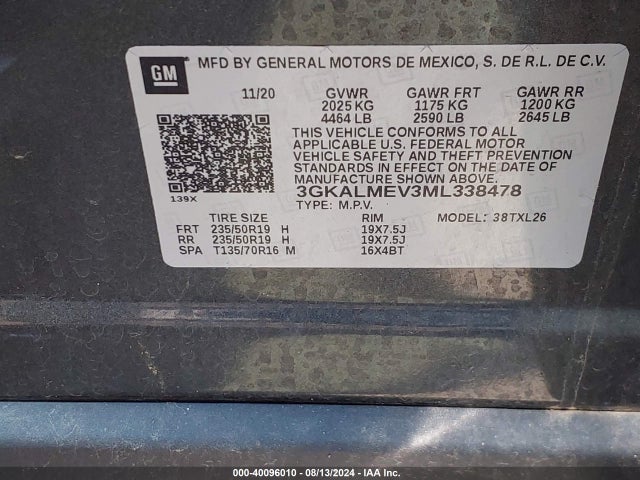 3GKALMEV3ML338478 GMC Terrain Fwd Sle