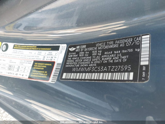 2010 MINI COOPER WMWMF3C53ATZ27595 Photo 8