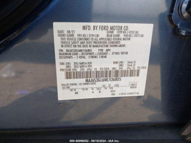 MAJ6S3GL6MC436805 Ford Ecosport Se