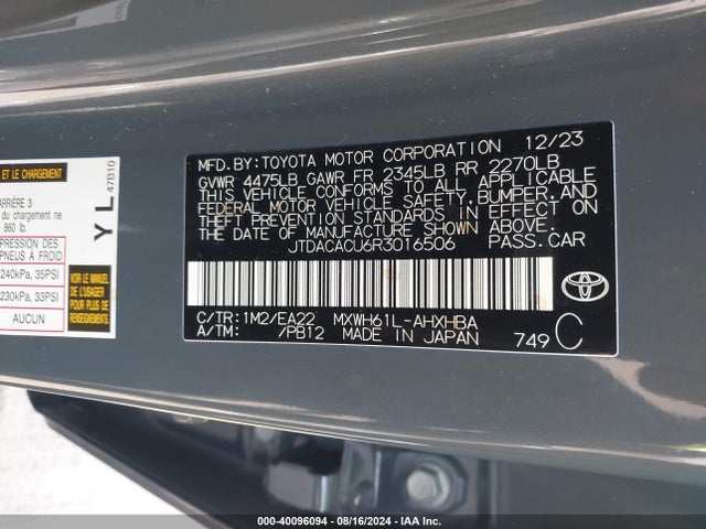 JTDACACU6R3016506 Toyota Prius Prime Xse Premium