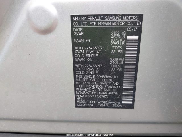KNMAT2MV9HP587671 Nissan ROGUE SV
