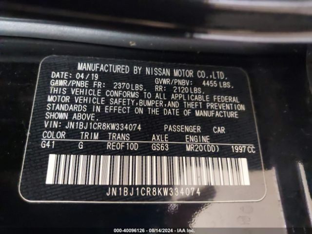 JN1BJ1CR8KW334074 Nissan Rogue Sport Sv