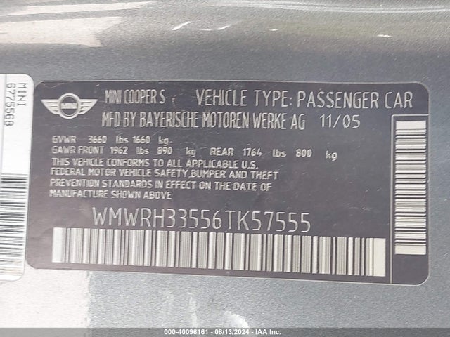 2006 MINI COOPER S WMWRH33556TK57555 Photo 8