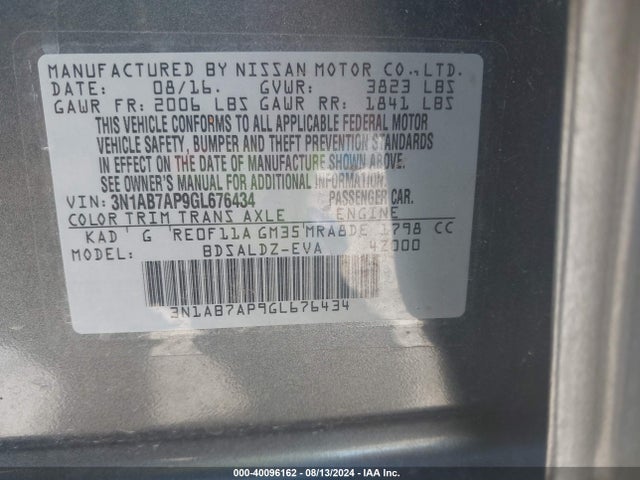 Nissan SENTRA SV 2016 3N1AB7AP9GL676434 Image 9