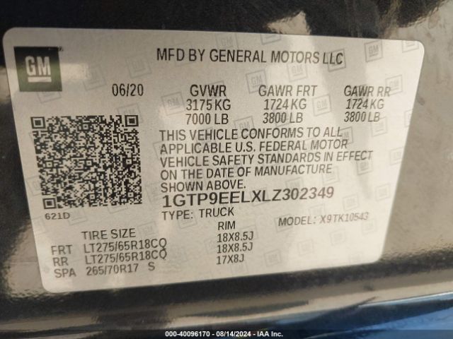 1GTP9EELXLZ302349 GMC Sierra 1500 4wd  Short Box At4