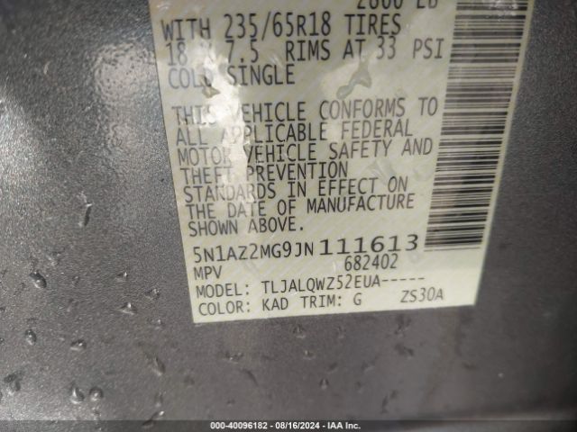 5N1AZ2MG9JN111613 Nissan MURANO SV