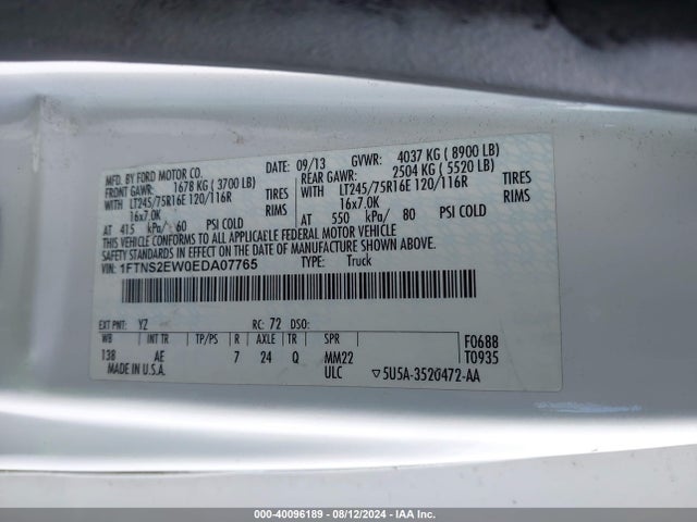 Ford E-250 Commercial 2014 1FTNS2EW0EDA07765 Image 9