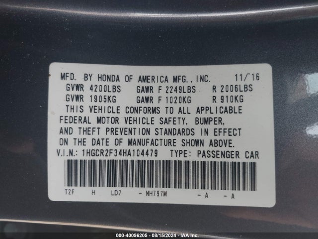 1HGCR2F34HA104479 Honda ACCORD LX