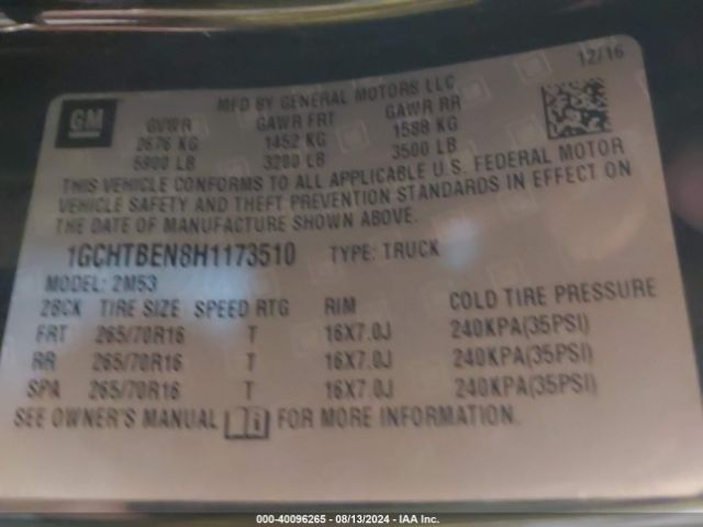 1GCHTBEN8H1173510 Chevrolet Colorado Wt