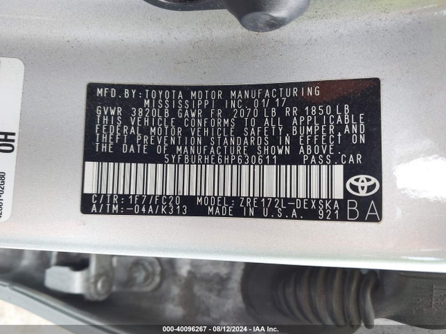 Toyota COROLLA SE 2017 5YFBURHE6HP630611 Image 9