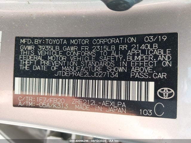 Toyota COROLLA LE 2020 JTDEPRAE2LJ027134 Image 9