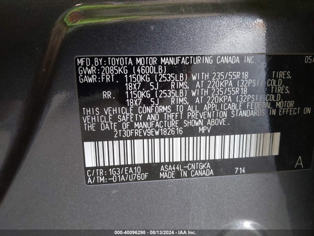 Toyota Rav4 Limited 2014 2T3DFREV9EW182616 Image 9