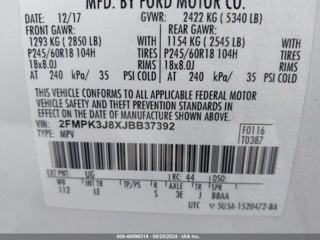 2018 FORD EDGE 2FMPK3J8XJBB37392 Photo 8