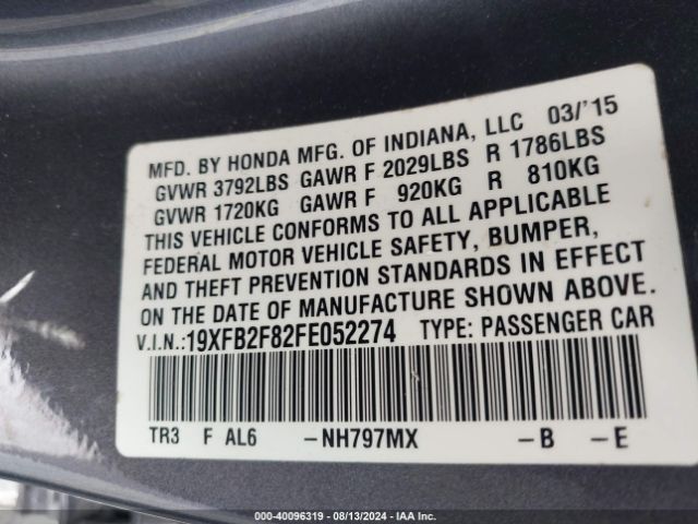 19XFB2F82FE052274 Honda CIVIC EX