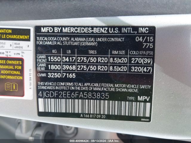 4JGDF2EE6FA583835 Mercedes-Benz Gl 350 Bluetec 4matic